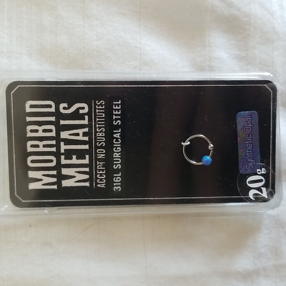 New Morbid Metals Blue Opal Nose Hoop Single Steel